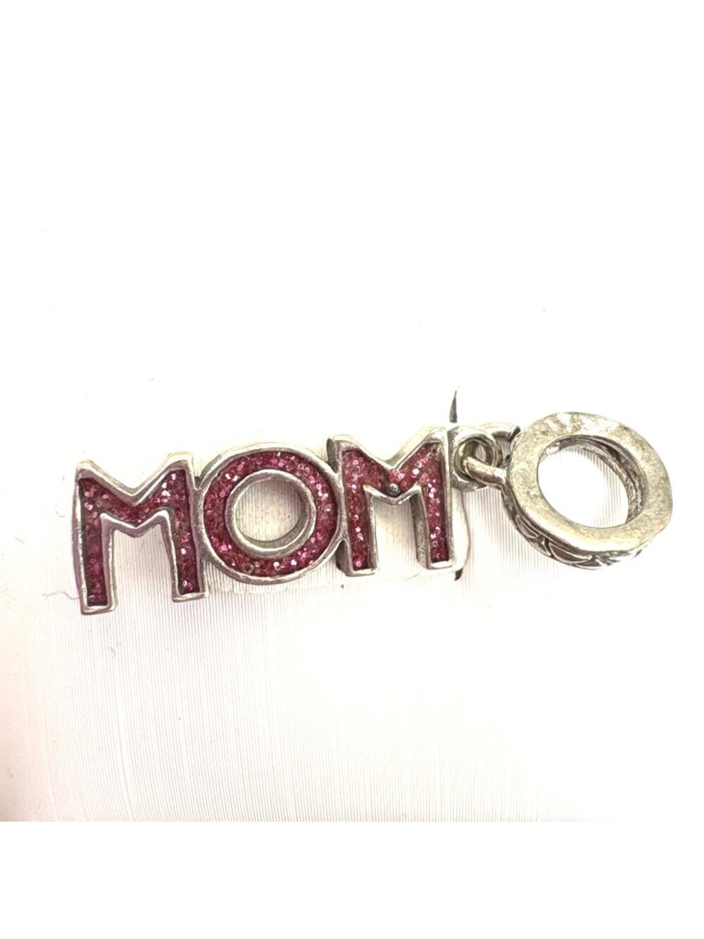 Mom Slide Charm Pendant Pink Sparkles 925 Sterling Silver 1.25" Length